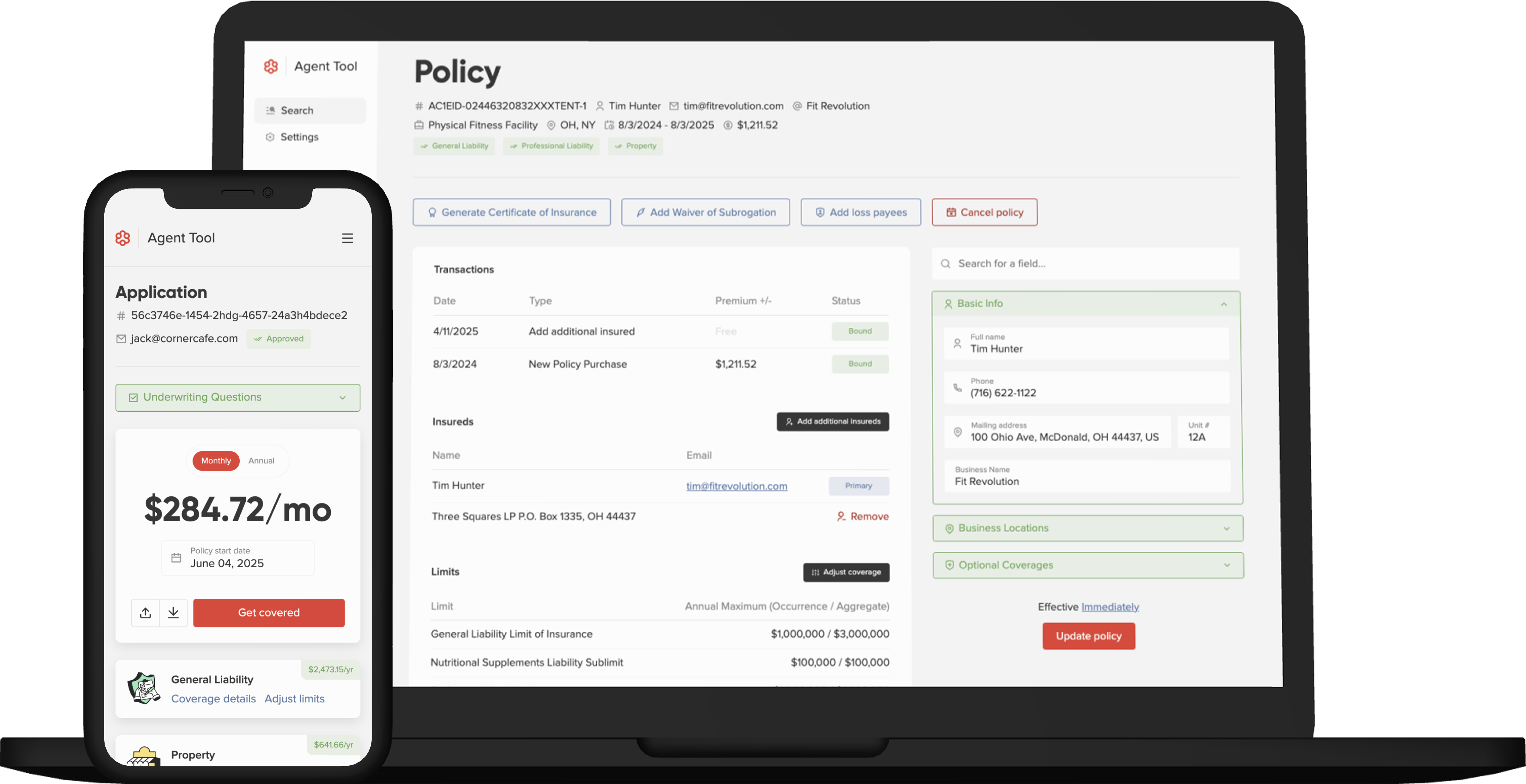 Desktop and mobile screenshots of the Agent Tool